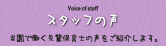 スタッフの声 当園で働く先輩保育士の声をご紹介します。